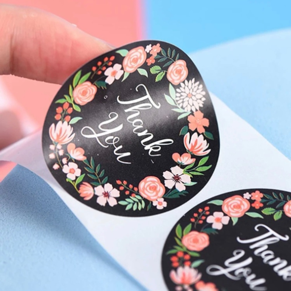 450 Thank You Flower Border Round Stickers - Picture 2 of 6